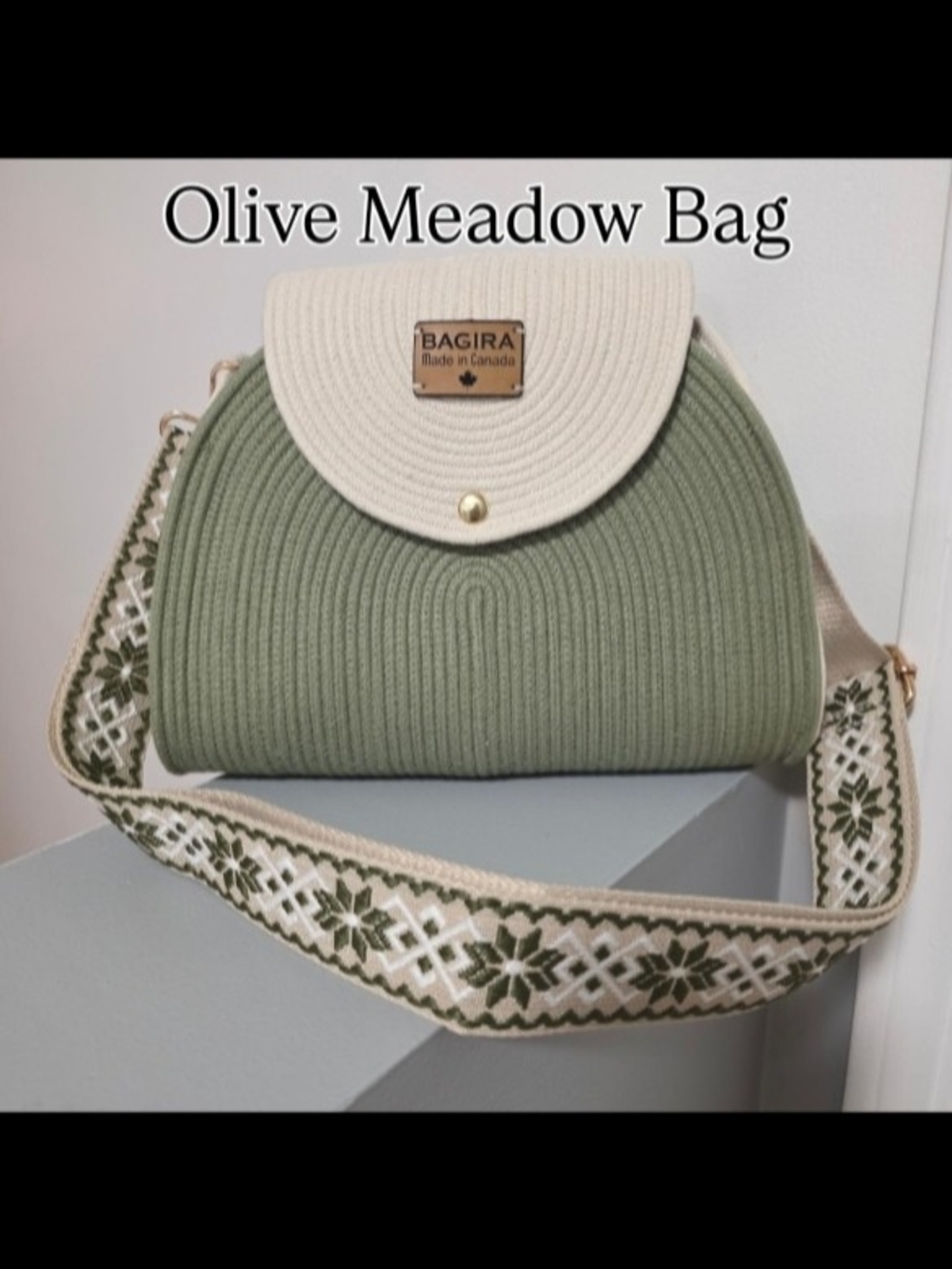 💚🤍Olive Meadow Crossbody Bag with Cream Flap - Handmade By Me In Canada